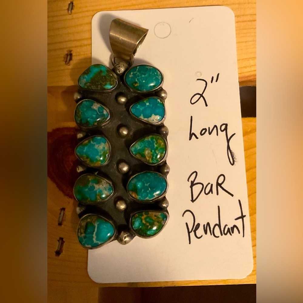 Native American Turquoise Bar Necklace. Genuine turquoise set in Sterling Silver